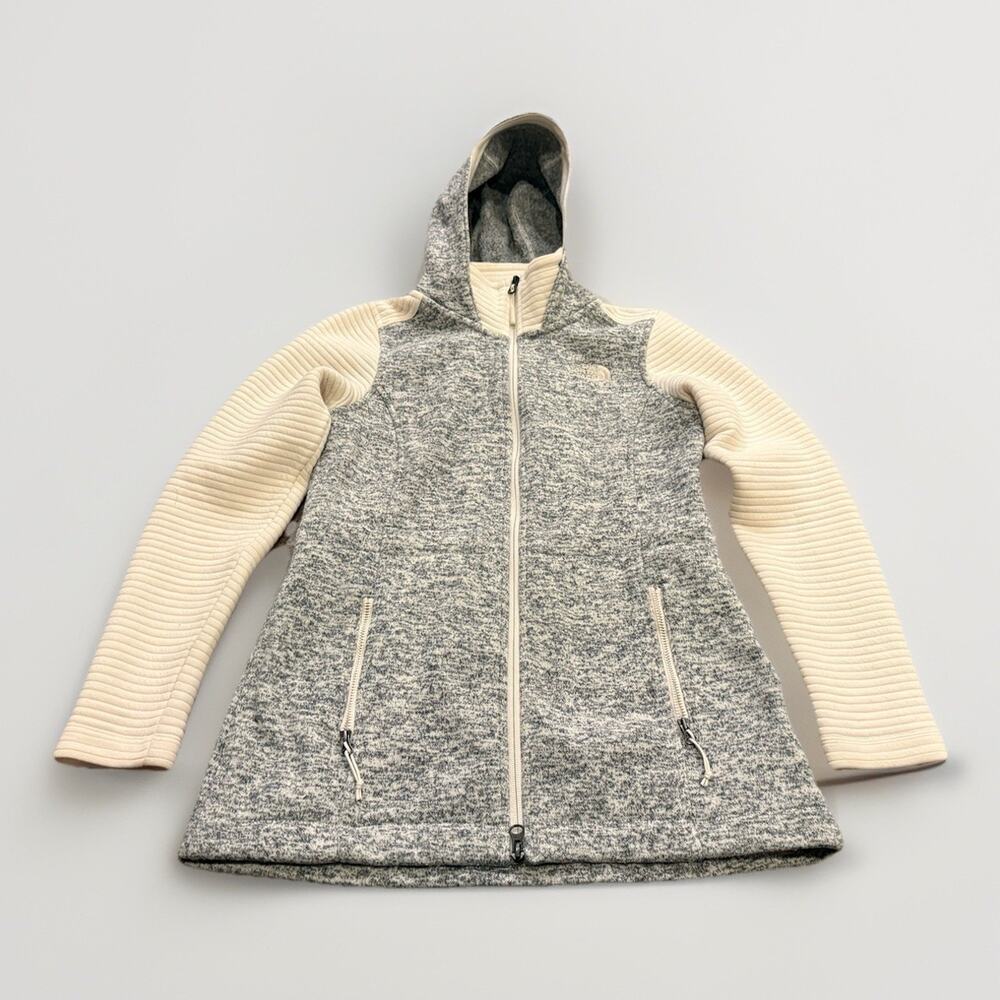 The North Face Womens Gray Cream Long Sleeve Full Zip Hooded Fleece Jacket S